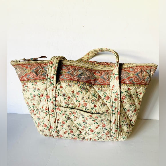 Vintage Vera Bradley Cream Paddy 1985 Indiana Tote Bag & Checkbook Cover Rare! - Picture 2 of 12